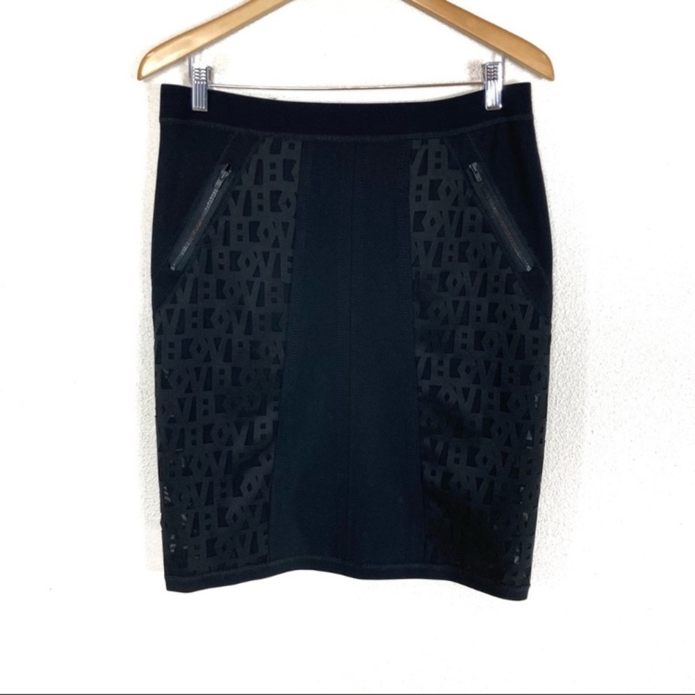 Beate Heymann Street Couture Black Pencil Skirt Logo Women’s Sz 8 US NWOT